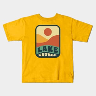 Lake George Adirondacks New York Retro Sunset Badge Kids T-Shirt